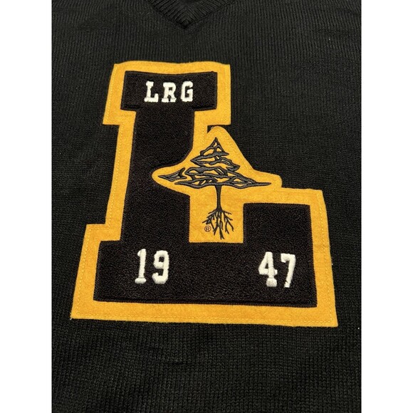 LRG Sweater Mens XXXL Black V Neck The Natural 1947 Letterman Pullover Acrylic - Picture 4 of 8